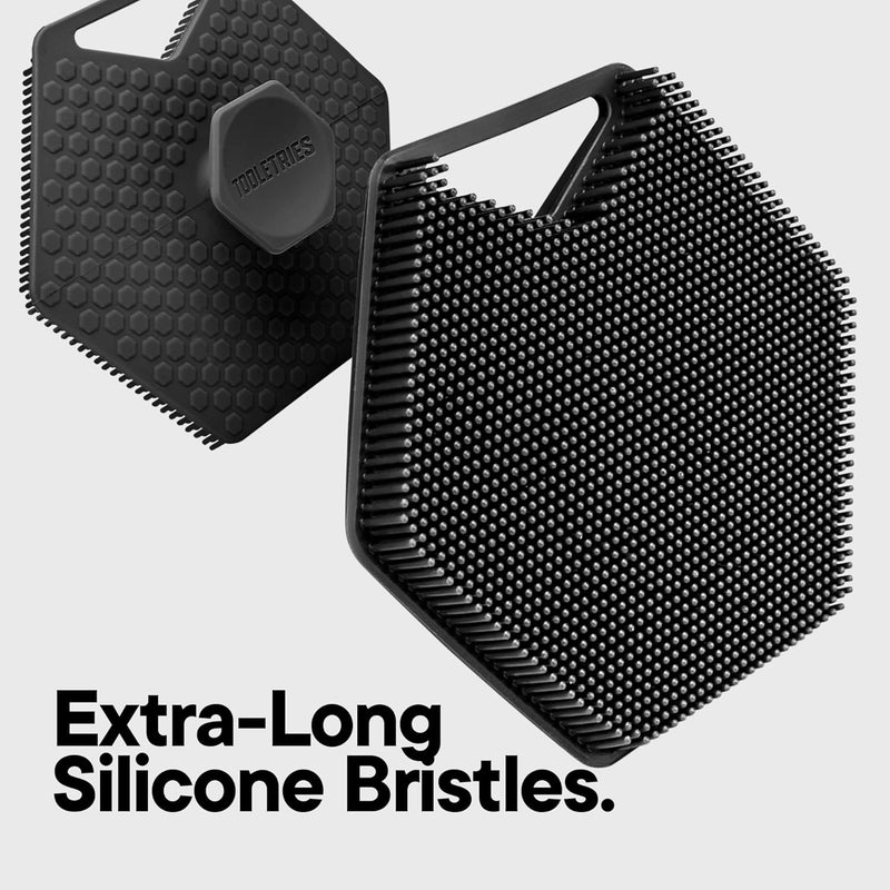 TOOLETRIES فرشاة الجسم TOOLETRIES 20 مع خطاف دش سيليكون لتنظيف وتقشير مع خطاف تخزين شعيرات طويلة جدًا مع مقبض مريح تدوم طويلاً وسهلة التنظيف - Image 2