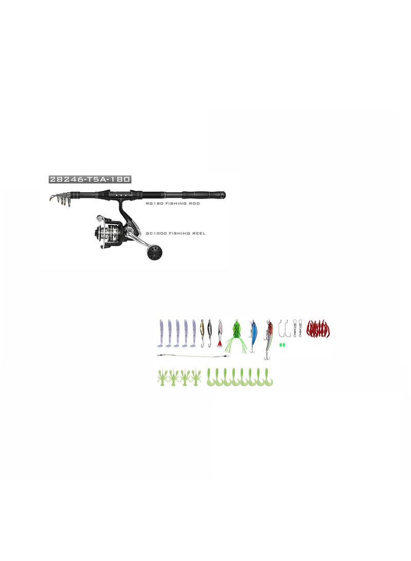 ليو عدة صيد متكاملة بعصا تلسكوبية بطول 1.8 متر مع بكرة صيد، مصنوعة من ألياف الكربون، قوة متوسطة خفيفة وحركة متوسطة سريعة، مجموعة طعوم صيد كاملة، مناسبة لصيد القاع في الأنهار والبحيرات والبحر والمياه العذبة والمالحة، طقم صيد محمول للسفر - Image 2