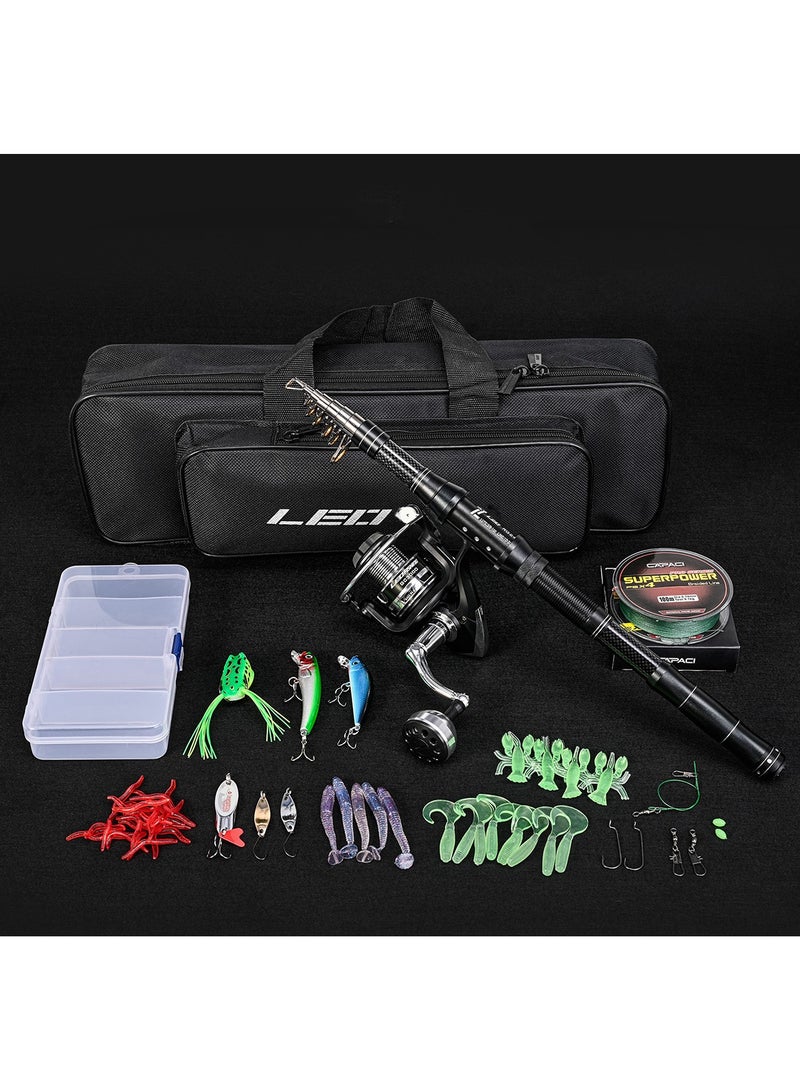 ليو عدة صيد متكاملة بعصا تلسكوبية بطول 1.8 متر مع بكرة صيد، مصنوعة من ألياف الكربون، قوة متوسطة خفيفة وحركة متوسطة سريعة، مجموعة طعوم صيد كاملة، مناسبة لصيد القاع في الأنهار والبحيرات والبحر والمياه العذبة والمالحة، طقم صيد محمول للسفر - Image 4