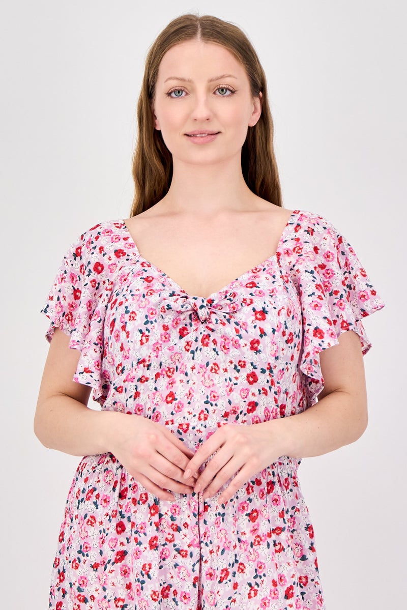 Willow & Whistle Women Floral Print Flutter Sleeve Jumpsuit, Multicolor - Image 2