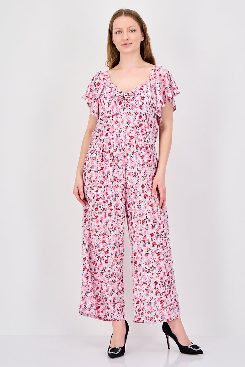 Willow & Whistle Women Floral Print Flutter Sleeve Jumpsuit, Multicolor - Image 1