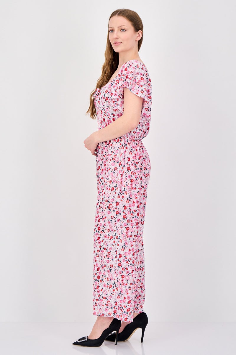 Willow & Whistle Women Floral Print Flutter Sleeve Jumpsuit, Multicolor - Image 3