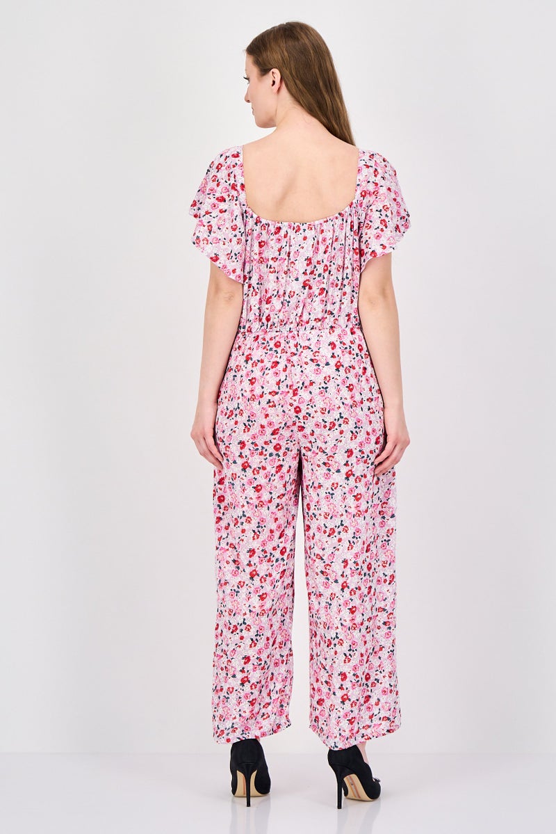 Willow & Whistle Women Floral Print Flutter Sleeve Jumpsuit, Multicolor - Image 4