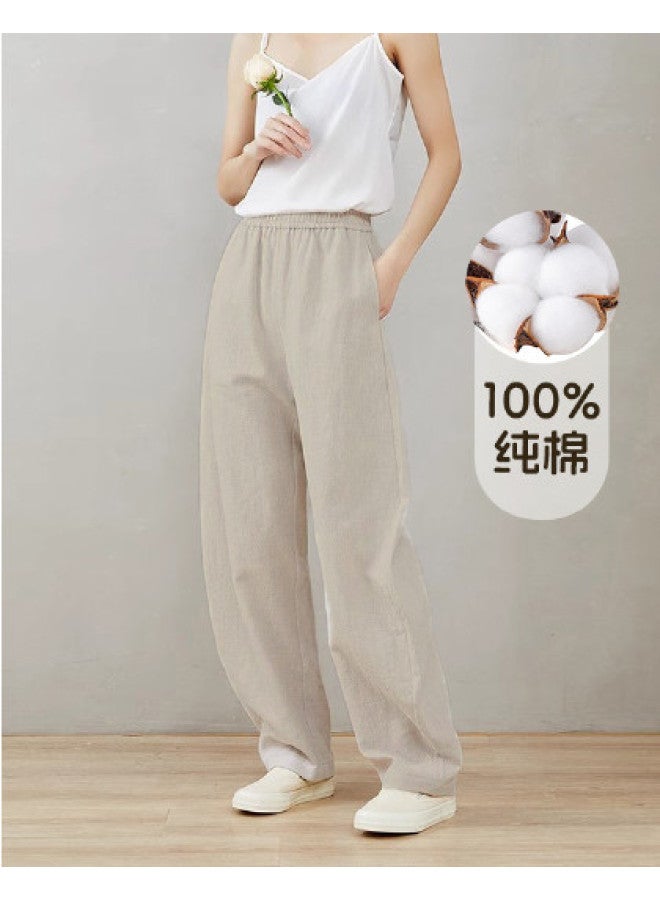 XINYANG 2025 Summer Thin Elastic Waist Washed Cotton Slim Straight Leg Pants Women's Casual Trousers - Image 1
