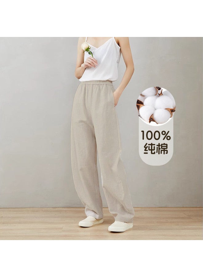 XINYANG 2025 Summer Thin Elastic Waist Washed Cotton Slim Straight Leg Pants Women's Casual Trousers - Image 2