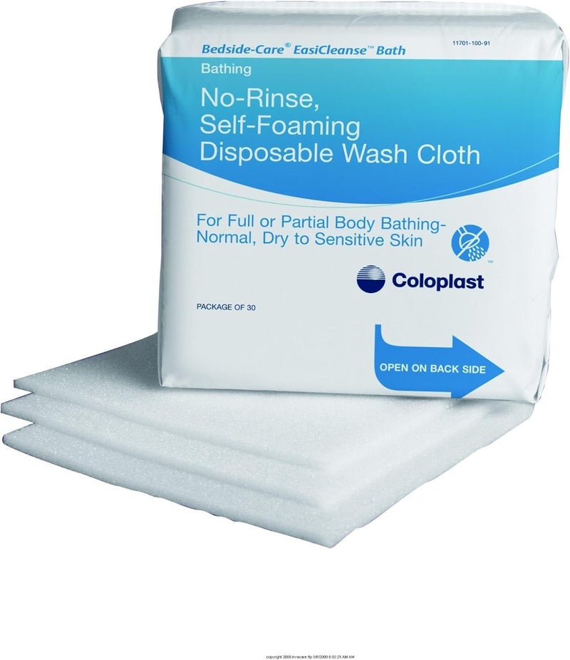 Coloplast Bedside-Care EasiCleanse Bath Pack - 30 No-Rinse Self-Foaming Disposable Wash Cloths