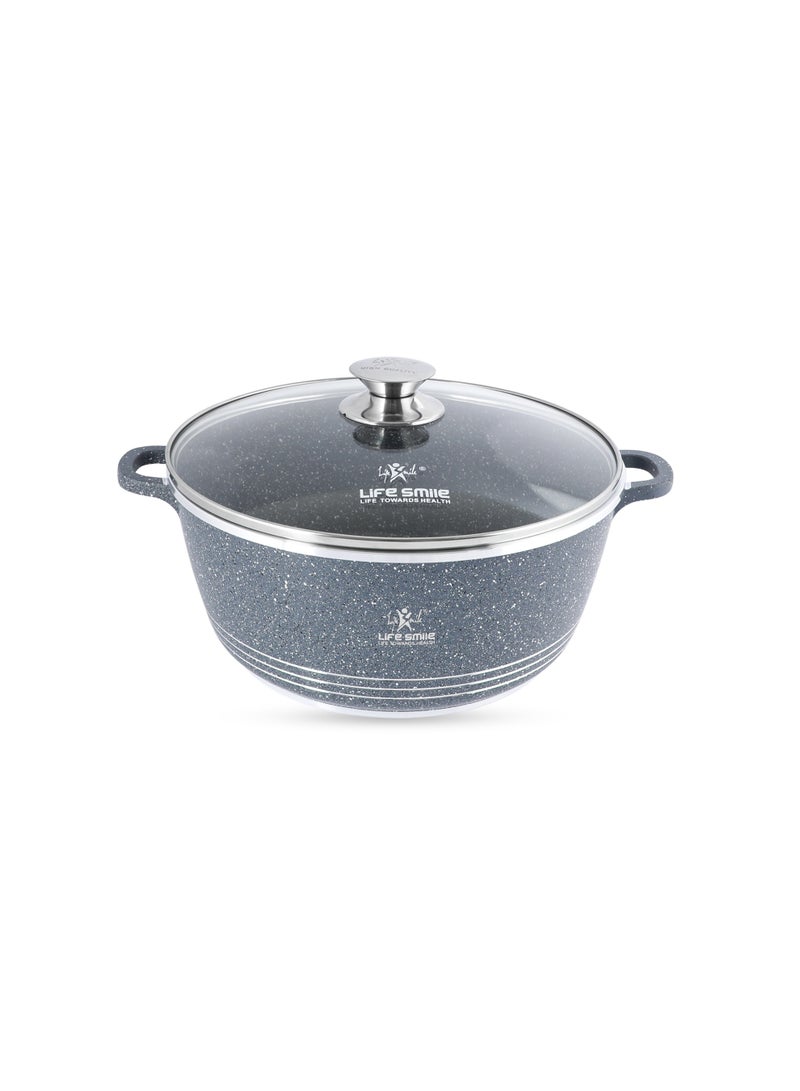 Life Smile 28cm (6.7 Liter) LIFE SMILE Non-Stick Cooking Pot | Aluminum Soup Pot With Glass Lid | 100% PFOA Free, Fixed Handle | Multi Layer Non-Stick Granite Coating | Oven safe Cookwares  - Image 1