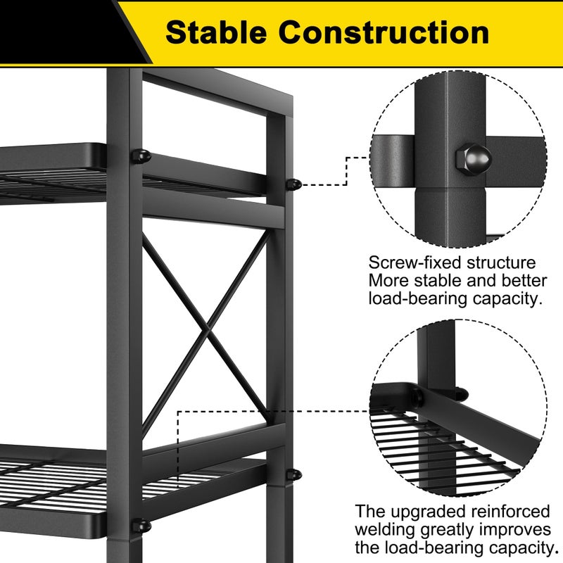 GIOTORENT Pantry Storage Shelves, 5-Tier Metal Storage Rack with X-Shaped Side Frame, Heavy-Duty Wire Shelf for Kitchen, Bathroom, Laundry Room, 120lb/Layer, Black Standing Shelves - Image 4