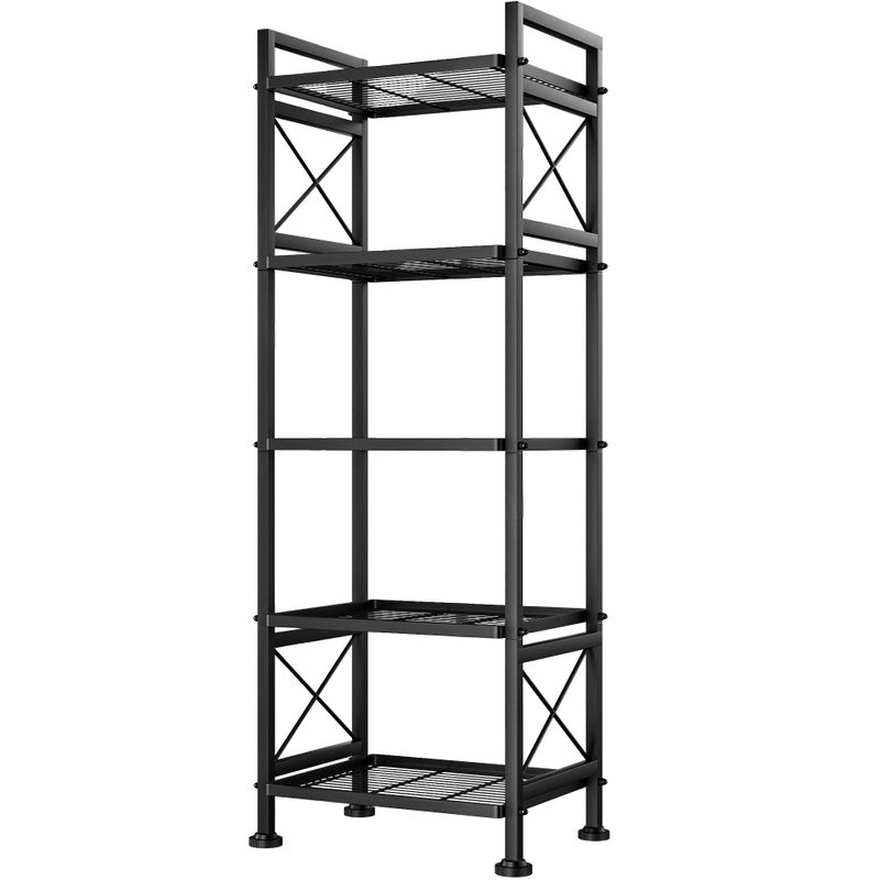 GIOTORENT Pantry Storage Shelves, 5-Tier Metal Storage Rack with X-Shaped Side Frame, Heavy-Duty Wire Shelf for Kitchen, Bathroom, Laundry Room, 120lb/Layer, Black Standing Shelves - Image 1