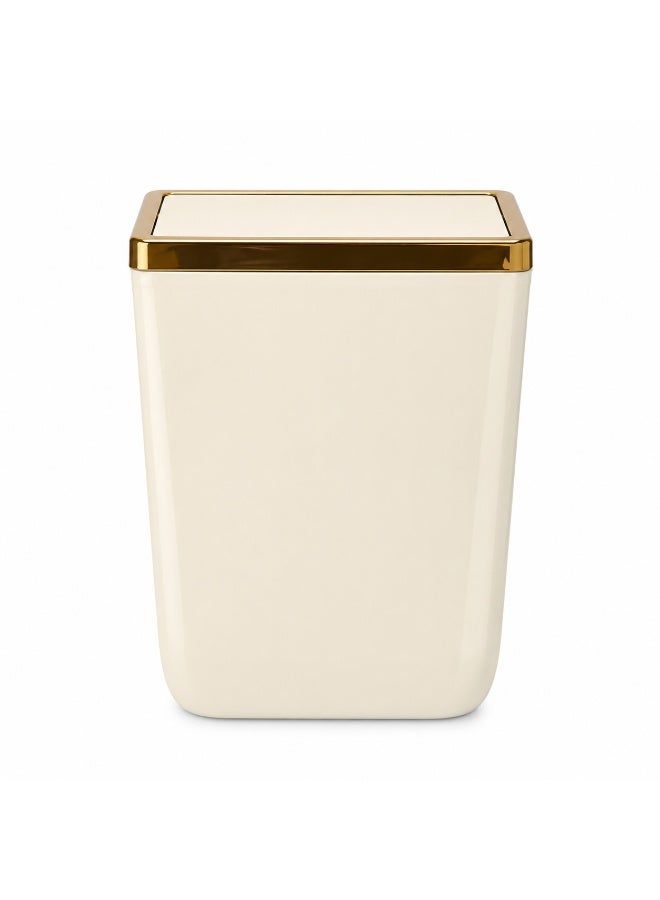 Primanova Trash Bin 6 Liters Acrylic Swing-Top Push Lid Rectangular Compact Waste Basket for Bathroom Bedroom Office 21 × 16 × 28 cm (Beige/Gold) - Image 1