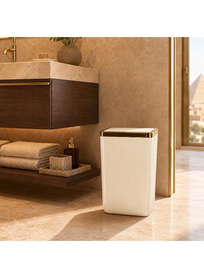 Primanova Trash Bin 6 Liters Acrylic Swing-Top Push Lid Rectangular Compact Waste Basket for Bathroom Bedroom Office 21 × 16 × 28 cm (Beige/Gold) - Image 3