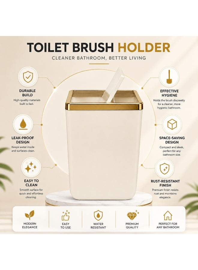 Primanova Trash Bin 6 Liters Acrylic Swing-Top Push Lid Rectangular Compact Waste Basket for Bathroom Bedroom Office 21 × 16 × 28 cm (Beige/Gold) - Image 5