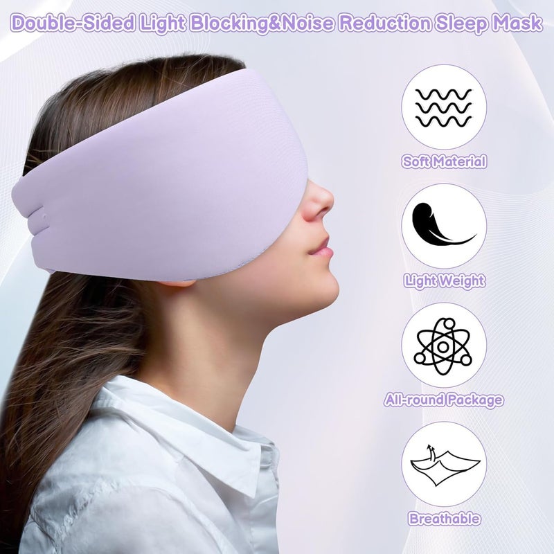 SYOSI Silk Sleep Mask with Earmuff Function, Adjustable Blackout Eye Masks for Women and Men, Comfortable Light-Blocking and Noise-Reducing Sleep Mask for All-Night Rest, Purple - Image 2