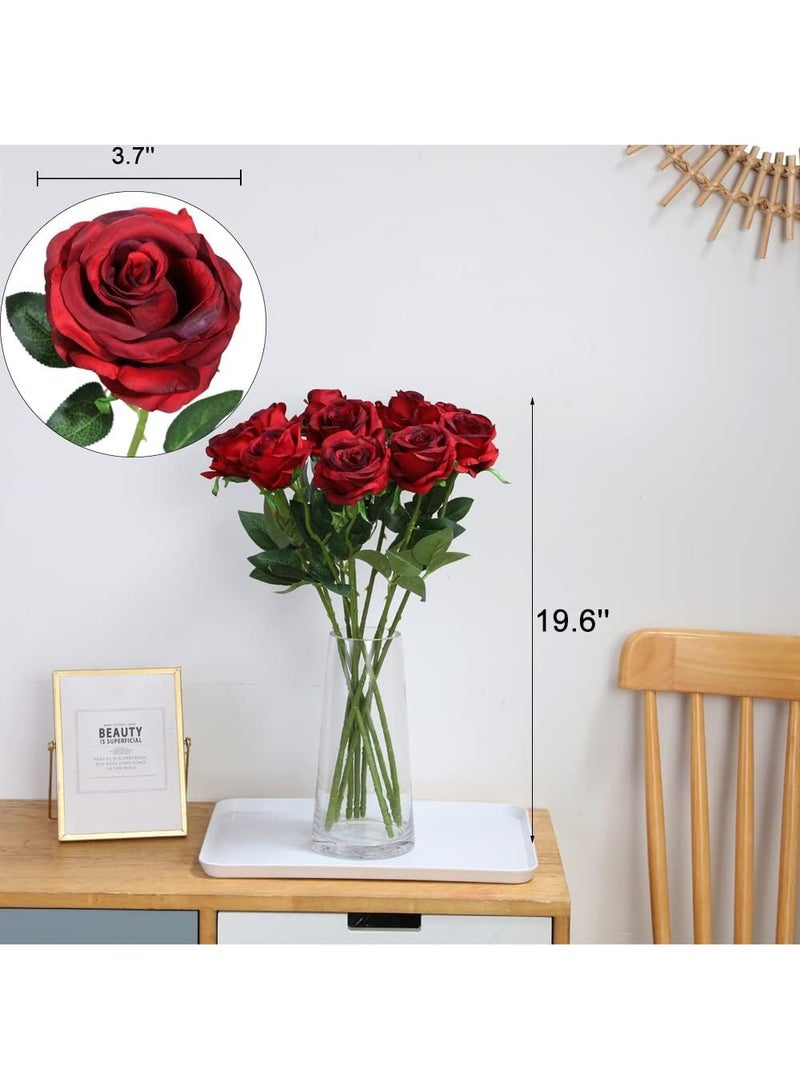 HOME ZONE Artificial Silk Rose Flower Bouquet Lifelike Fake Rose for Wedding Home Party Decoration Event Gift 10pcs (Burgundy) - Image 5