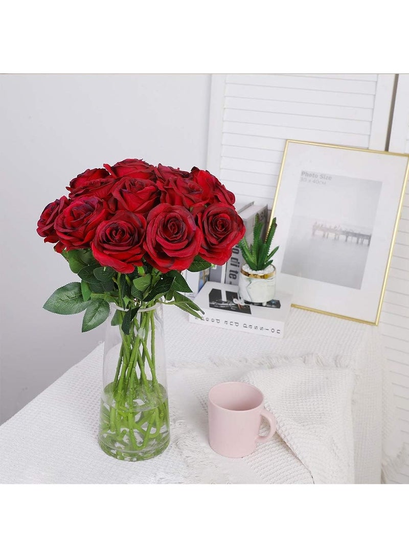 HOME ZONE Artificial Silk Rose Flower Bouquet Lifelike Fake Rose for Wedding Home Party Decoration Event Gift 10pcs (Burgundy) - Image 3