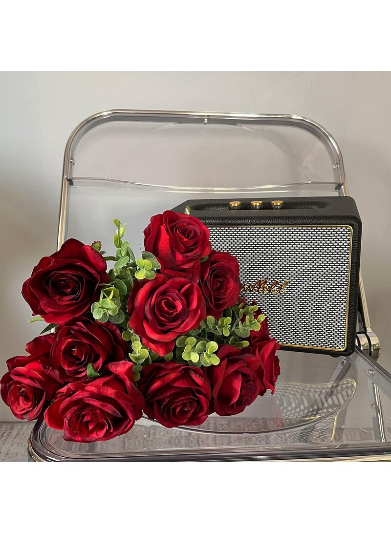 HOME ZONE Artificial Silk Rose Flower Bouquet Lifelike Fake Rose for Wedding Home Party Decoration Event Gift 10pcs (Burgundy) - Image 4