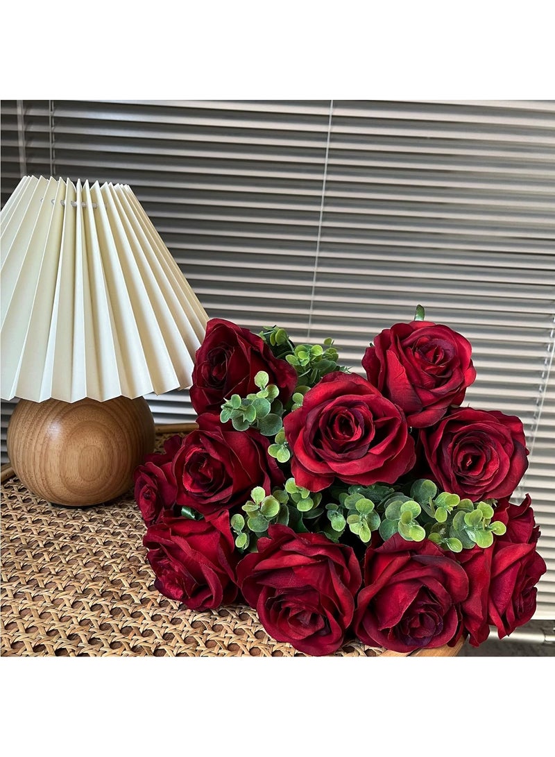 HOME ZONE Artificial Silk Rose Flower Bouquet Lifelike Fake Rose for Wedding Home Party Decoration Event Gift 10pcs (Burgundy) - Image 2