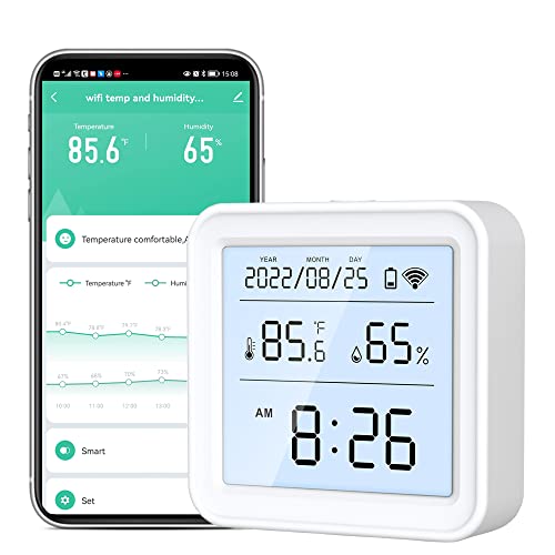 SENCKIT WiFi Thermometer Hygrometer: Digital Indoor Temperature Humidity Monitor with App Notification Alert, Free Data Storage Export, Backlit LCD Screen, Smart Temperature Sensor Compatible with Alexa - Image 1