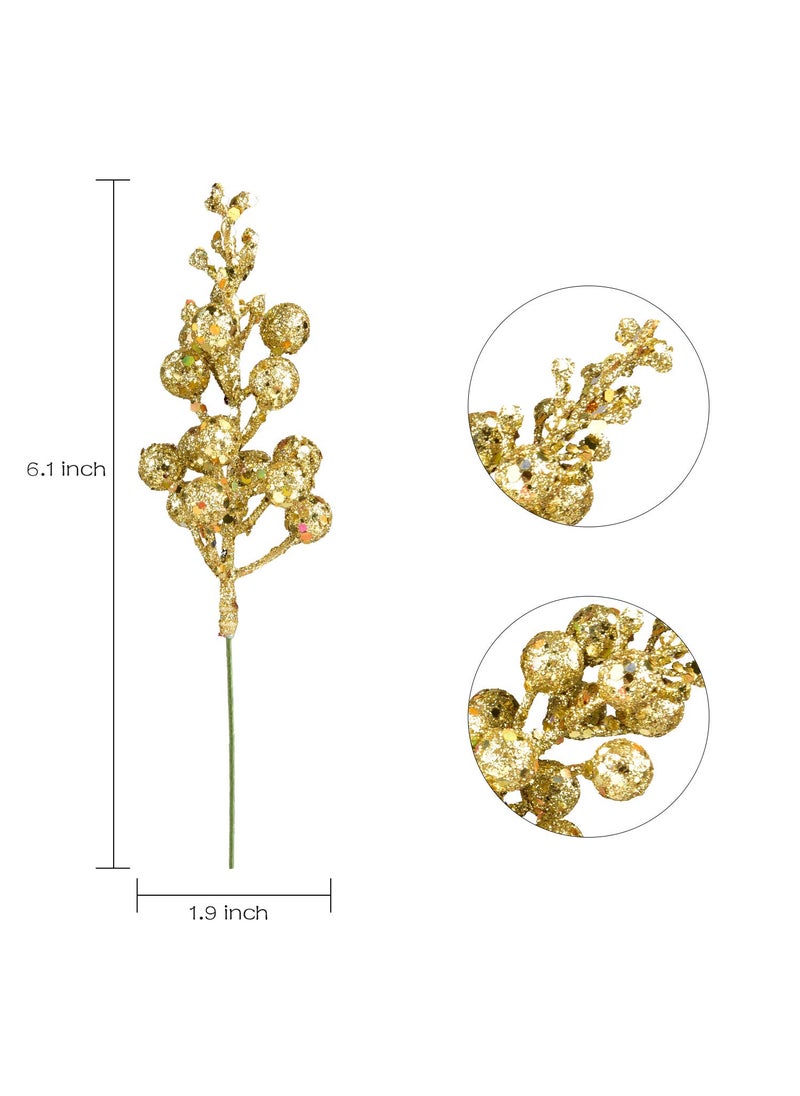 DearHouse DearHouse 14 Pack Christmas Glitter Berries Stems  7.8Inch Artificial Christmas Picks for Christmas Tree Ornaments  DIY Xmas Wreath  Crafts  Holiday and Home Decor (Gold)  - Image 4