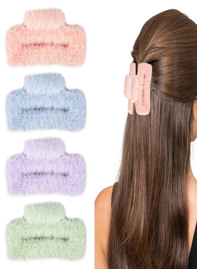Framendino, 4 Pack Large Fuzzy Claw Clip Fluffy Hair Clips Faux Fur Plush Catch Barrette for Women - Image 1