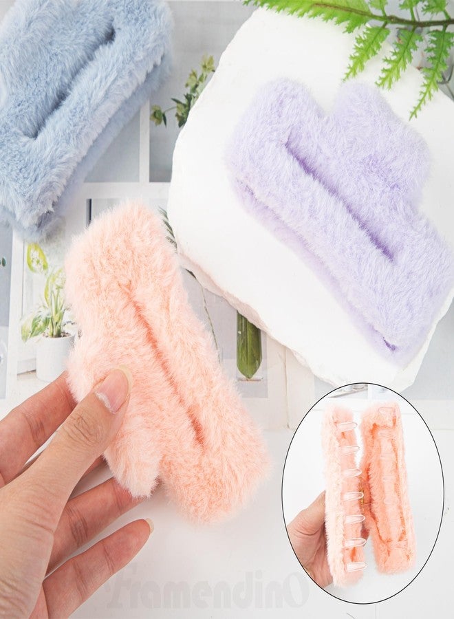 Framendino, 4 Pack Large Fuzzy Claw Clip Fluffy Hair Clips Faux Fur Plush Catch Barrette for Women - Image 4
