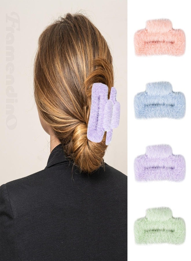 Framendino, 4 Pack Large Fuzzy Claw Clip Fluffy Hair Clips Faux Fur Plush Catch Barrette for Women - Image 3
