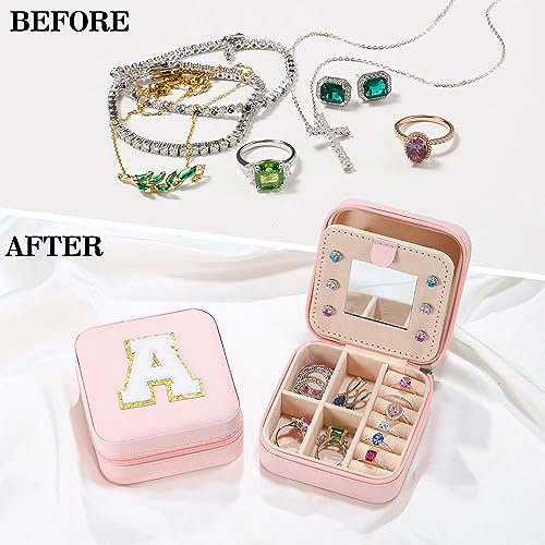 Parima Graduation Travel Gifts for Women Teen Girls, Personalized Gift for Women Girls Graduation Travel Essentials Small Jewelry Box Organizer Initial Jewelry Case With Letter M, Pink - Image 2