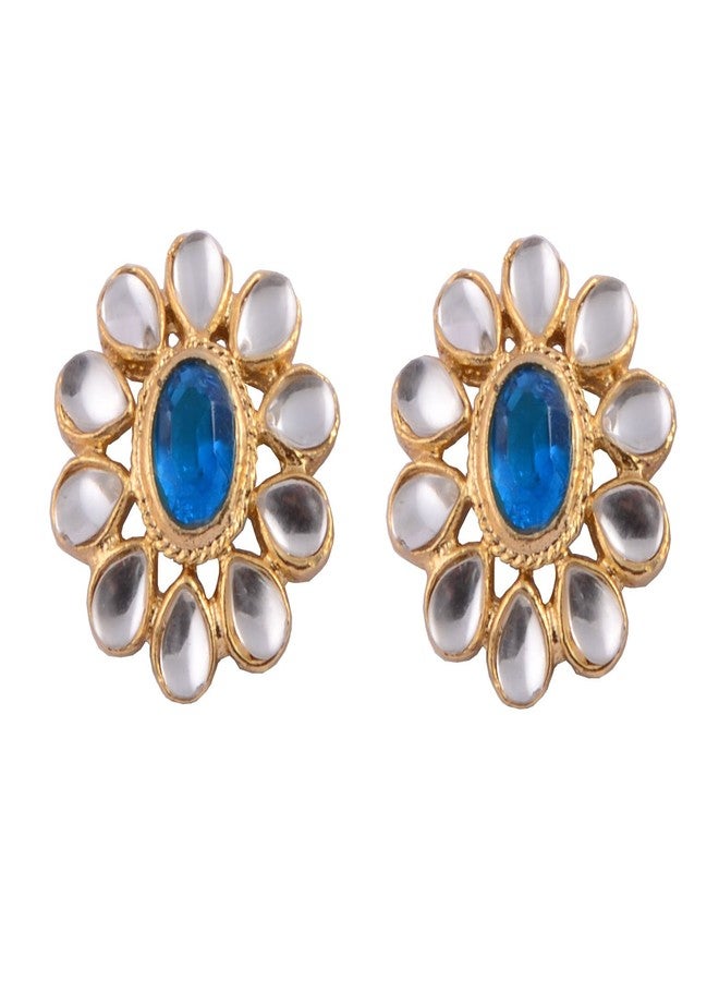 Touchstone Antique Golden Plated Indian Bollywood Faux Blue Quartz Kundan Look Jewelry Earrings for Women - Image 2