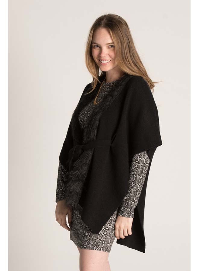 Marco Bergamo Faux Fur One Size Plain Poncho - Image 2