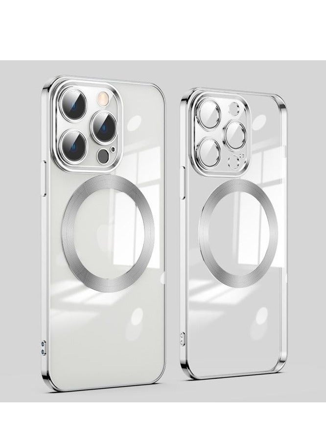 iPhone 16 Pro Max MagSafe Clear Soft Case with Wireless Charging Plated Magnetic Ring