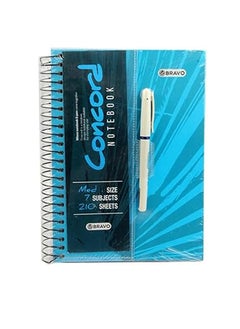 Bravo Bravo Concord Spiral Notebook with Free pen - 7 Subjects - 210 Sheets - Med Size - Blue 