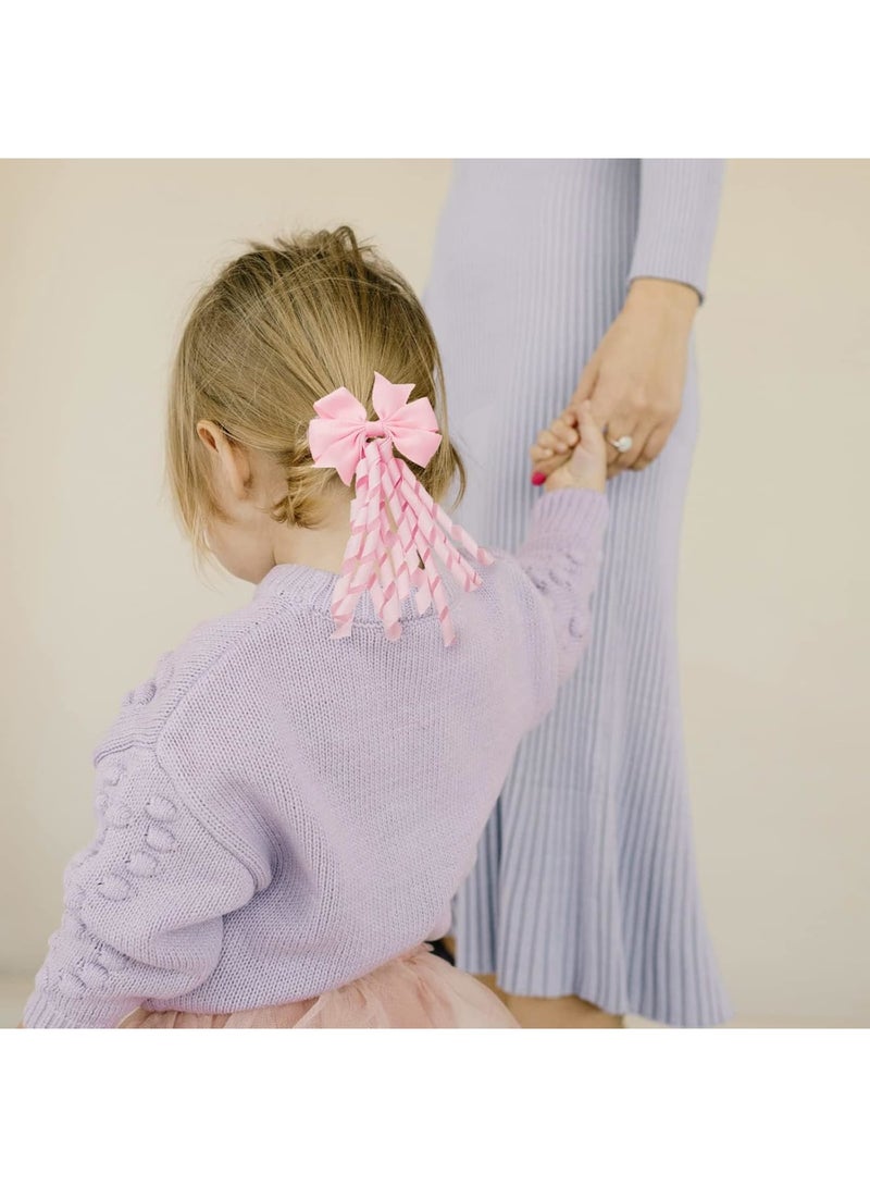 SOLARAE Hair Bow Spiral Streamers, 2 Pcs Curly Bow Hair Bands Kids Spiral Hair Ties Ponytail Holder Hair Ribbons Bobbles for Girls Toddler Kids, Girls School Hair Accessories (Pink) - Image 3