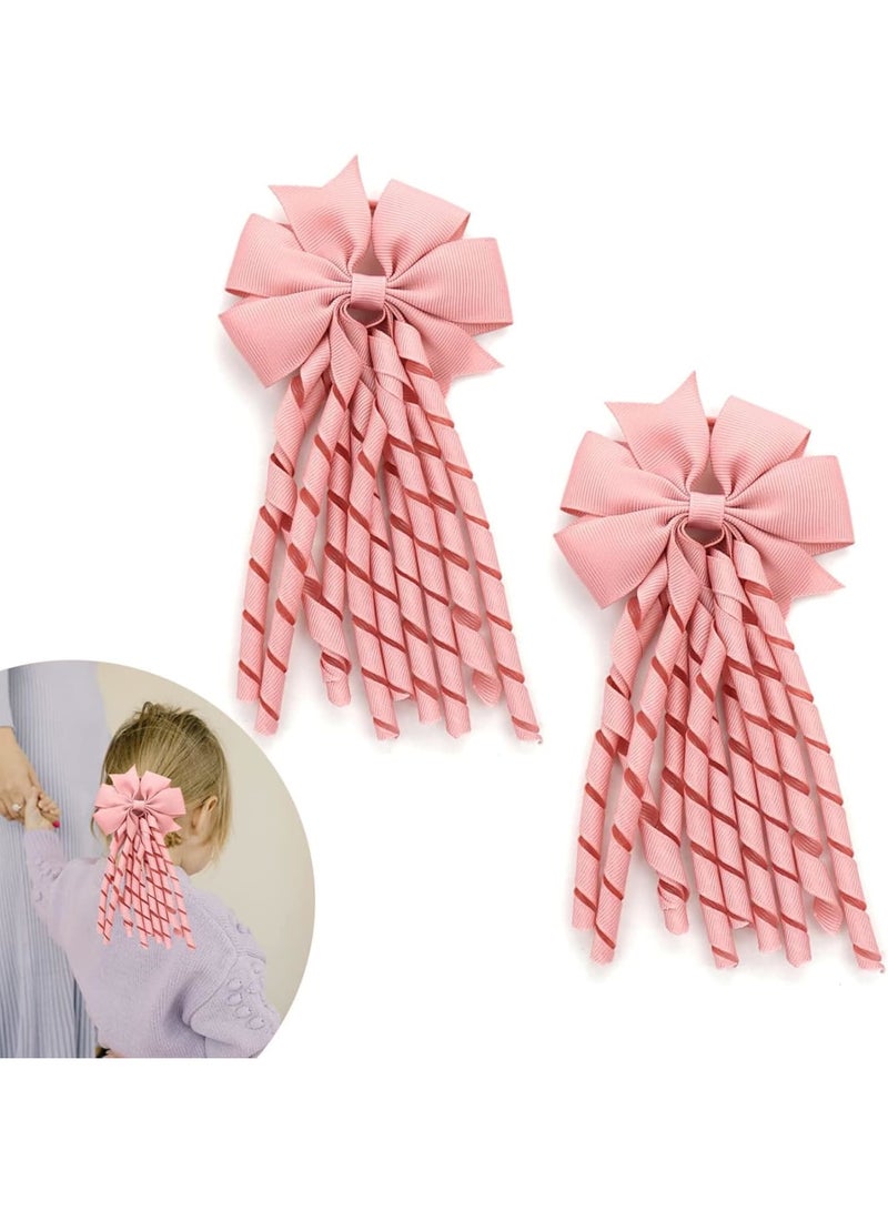 SOLARAE Hair Bow Spiral Streamers, 2 Pcs Curly Bow Hair Bands Kids Spiral Hair Ties Ponytail Holder Hair Ribbons Bobbles for Girls Toddler Kids, Girls School Hair Accessories (Pink) - Image 1