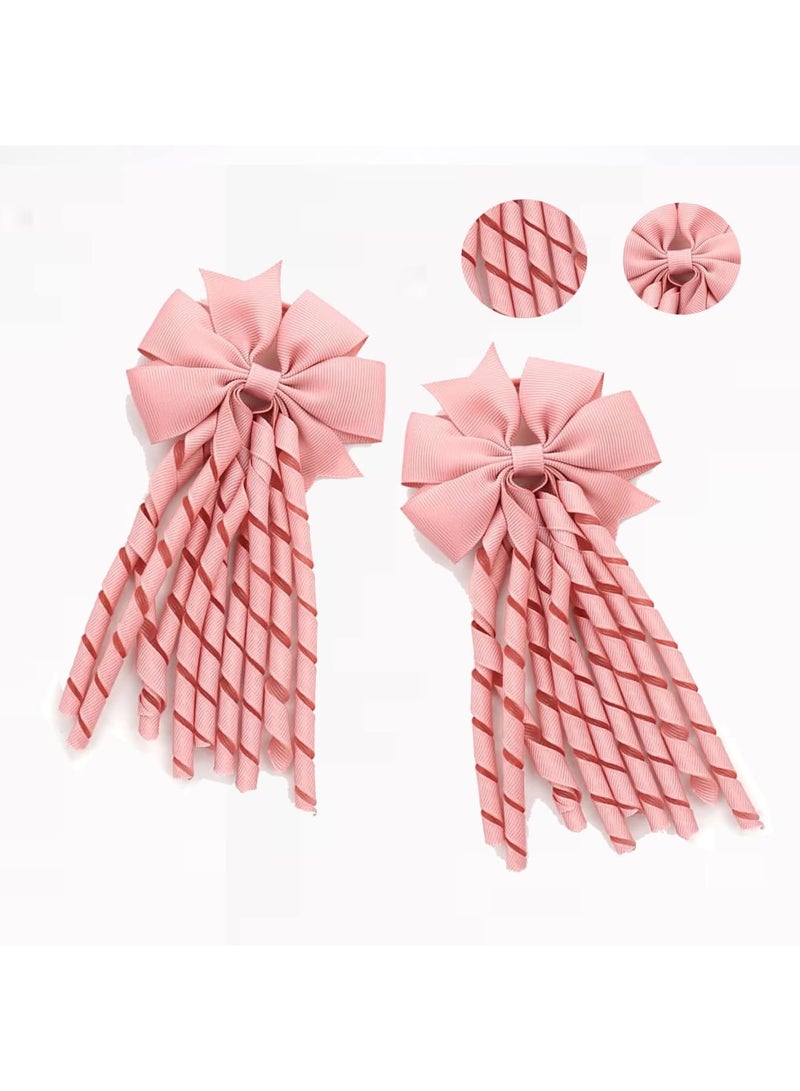 SOLARAE Hair Bow Spiral Streamers, 2 Pcs Curly Bow Hair Bands Kids Spiral Hair Ties Ponytail Holder Hair Ribbons Bobbles for Girls Toddler Kids, Girls School Hair Accessories (Pink) - Image 2