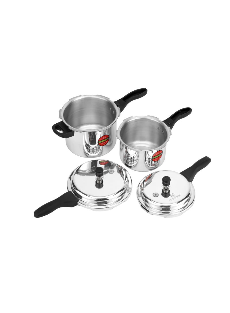 Royalford 3.0 L & 5.0 L Combo Aluminum Pressure Cooker- RF11943| Equipped with Improved Pressure Regulator, Handle, Anti Implosion Lid and Stepped Bottom Design Silver - Image 3