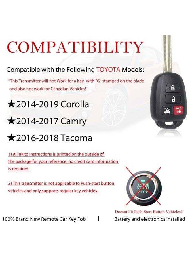 MechanMagic Remote Control Replacement for Toyota Corolla 2014 2015 2016 2017 2018 2019Camry 20142017Tacoma 20162018 HYQ12BDM Keyless Entry Remote Control HYQ12BEL 89070028800 H-Chip (Pack of - Image 5