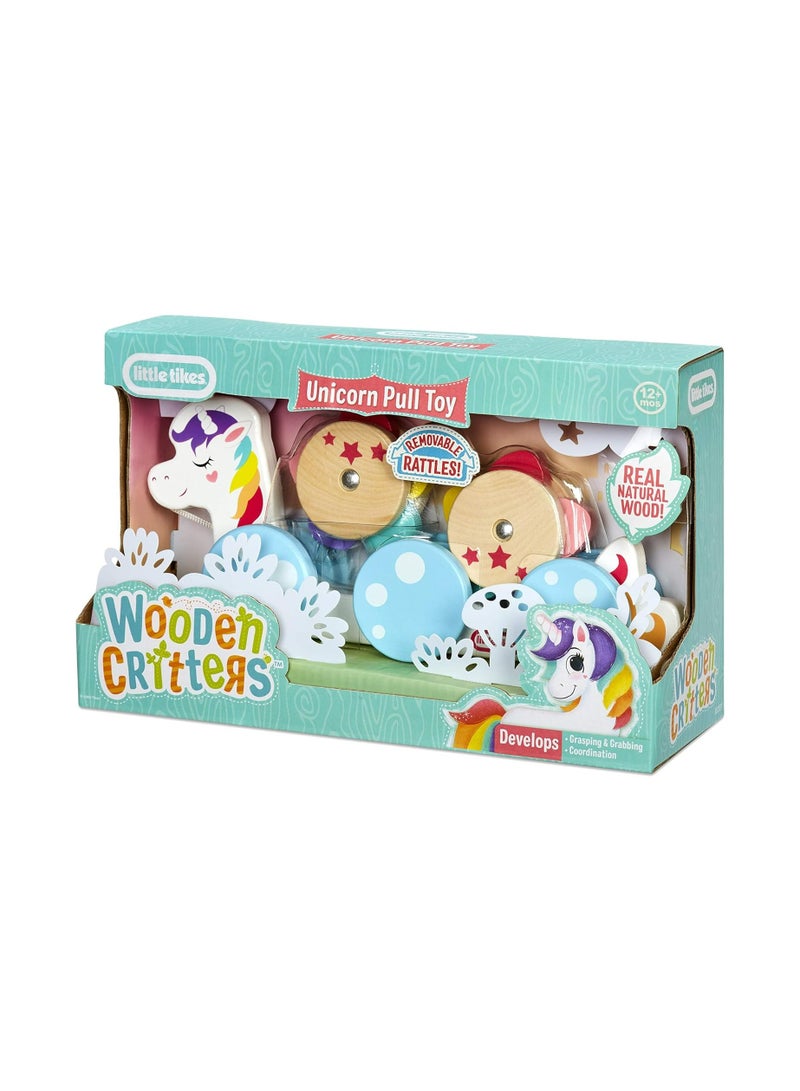MGA Entertainment Little Tikes Wooden Critters Pull Toy - With 2 Removable Cargo Pieces - Develops Gross Motor Skills & Coordination - Unicorn - Image 1