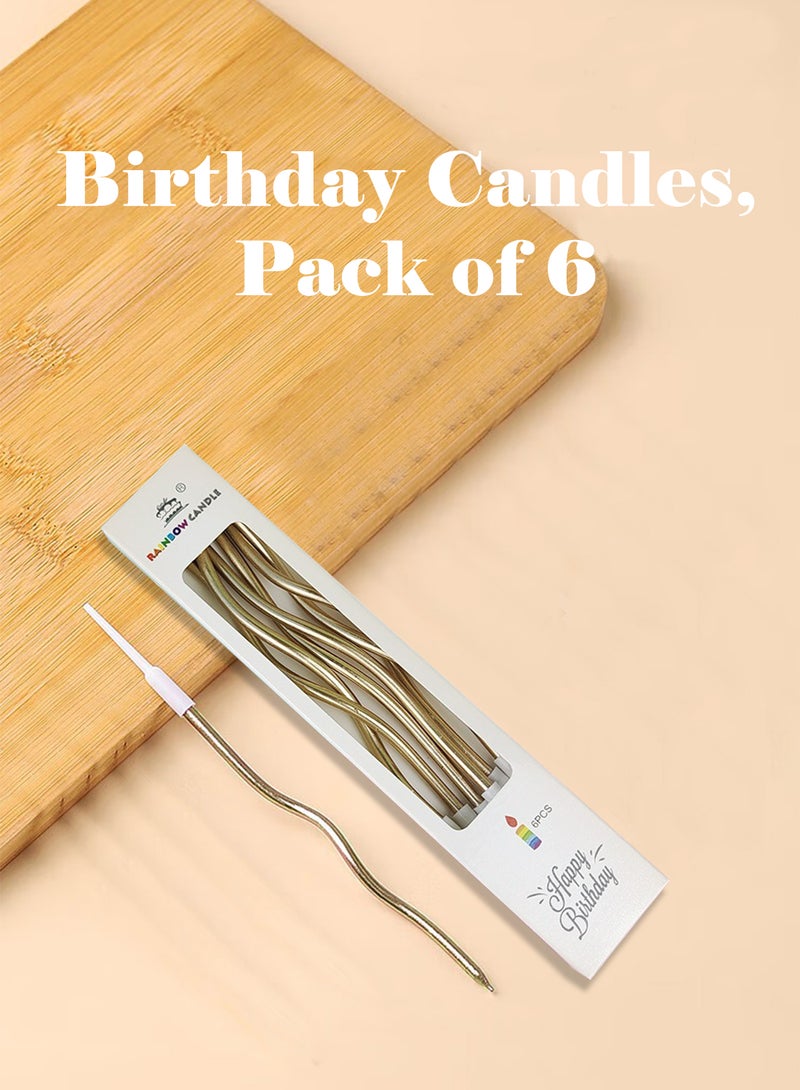 l&wen Birthday Candles, Long Thin Spiral Cake Candles with Holders, Twisted Candles for Wedding Decorations, Party Supplies (6 Pcs, Champagne Gold) - Image 2