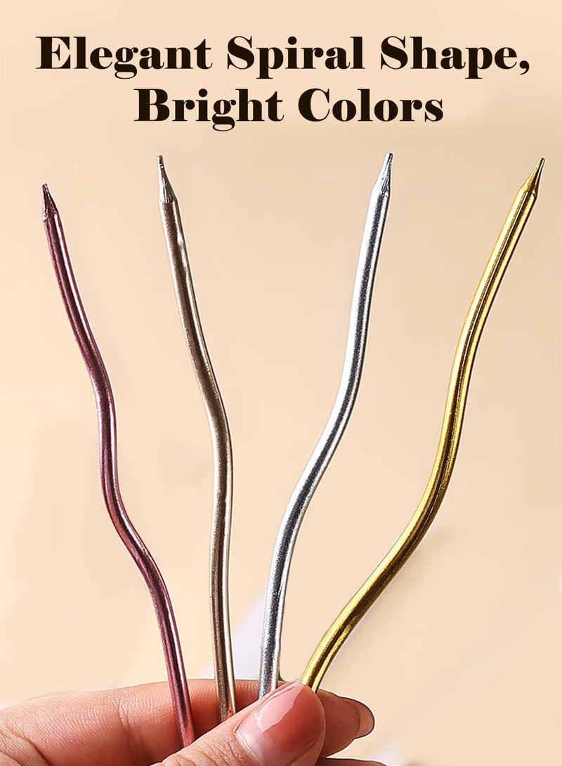 l&wen Birthday Candles, Long Thin Spiral Cake Candles with Holders, Twisted Candles for Wedding Decorations, Party Supplies (6 Pcs, Champagne Gold) - Image 3