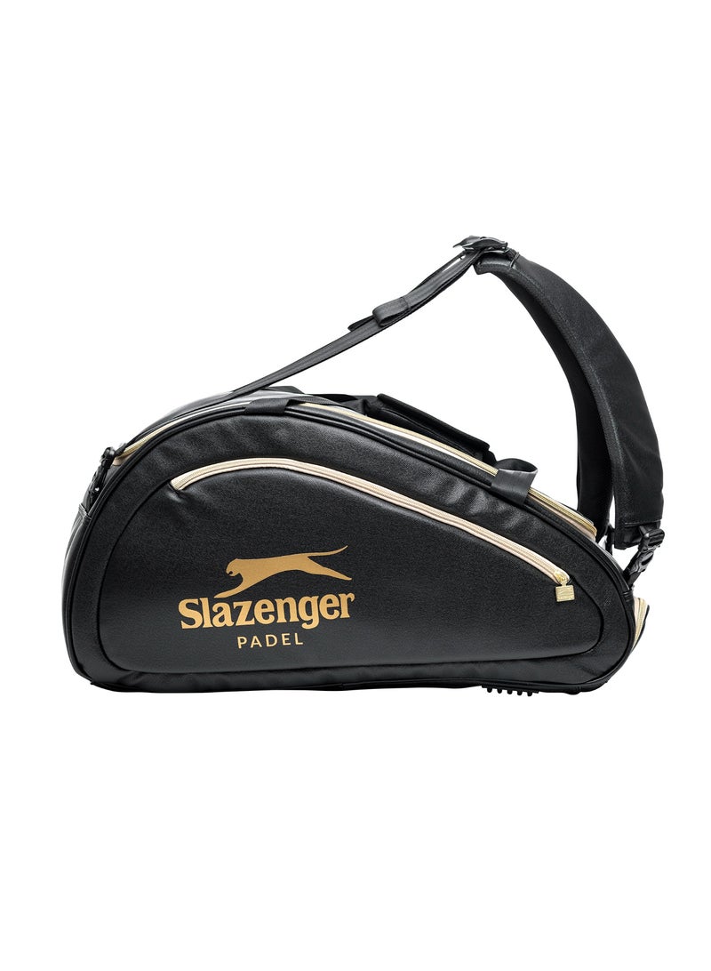 Slazenger حقيبة باديل سلازينجر فيبورا بانثر سوداء - حقيبة مضرب رياضية بسعة كبيرة مع قسم للأحذية، تشطيب فاخر وأحزمة كتف - Image 1