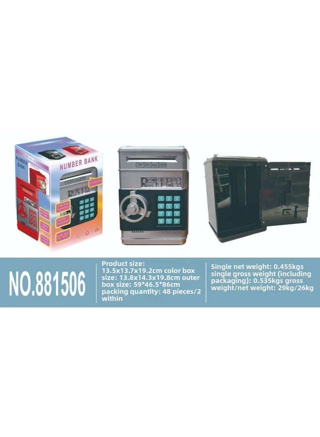 Simulation ATM Cash Machine Mini Password Safe Deposit Box Piggy Bank Automatic Roll Money Piggy Bank Children's Toys-Color:881506[silver Spray Paint] Piggy Bank [minimum Bid Of 48 Pieces] - Image 1