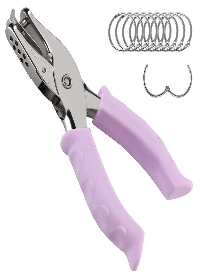 Oligei Single Hole Punch, 8 Sheet Capacity Hole Puncher, Paper Punch with 10P Binder Rings, Hole Puncher for Crafts, Scrapbooks (Purple) - Image 1