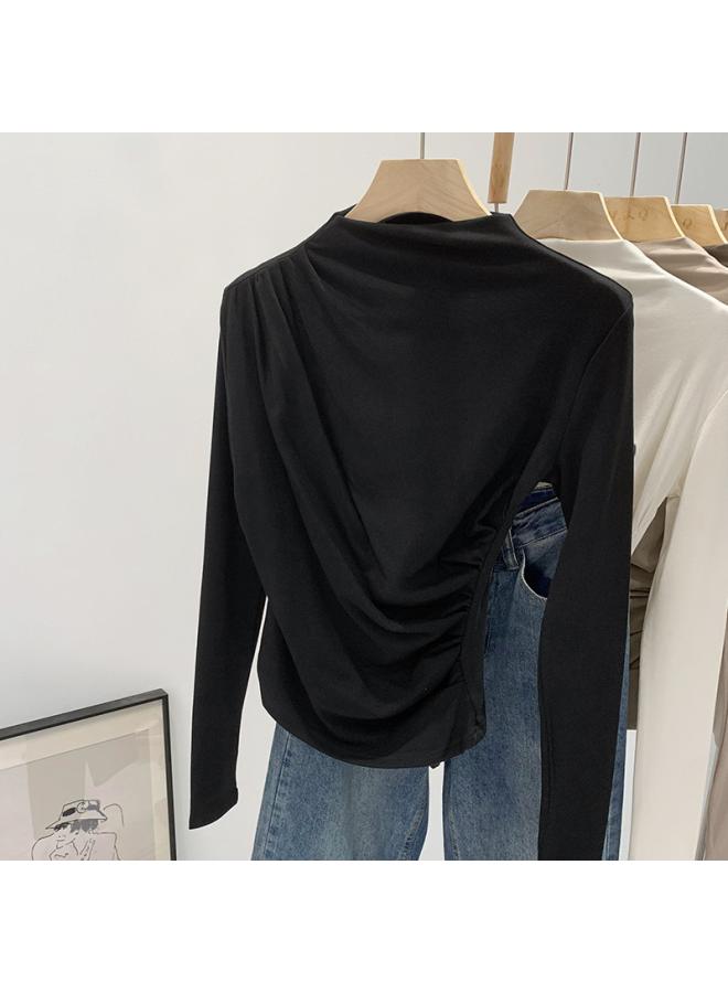 VUELO New Pleated Design Sense Niche Slim Fit Hot Girl Bottoming Shirt Women's Autumn And Winter Long Sleeve T-shirt Inner Top