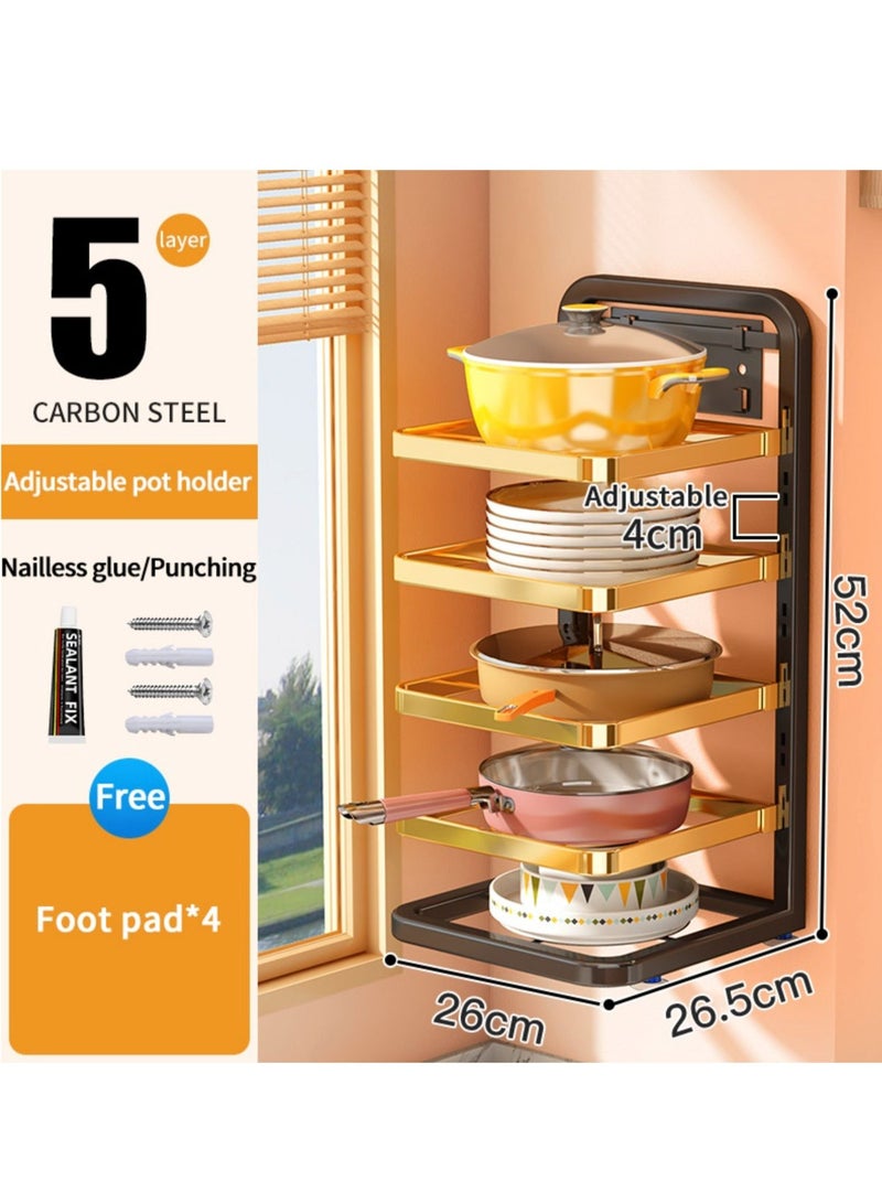 EMZJ رف أطباق الطعام متعدد الوظائف 5 طبقات – حامل أطباق الأطباق الجانبية القابل للتكديس، مثبت على الحائط ورف تقديم على الطاولة - Image 1