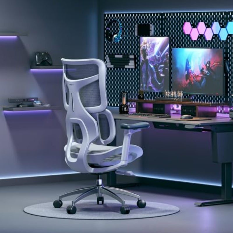 Gaming and office chair with ergonomic design, premium PU leather, pure black color, 6D dynamic lumbar support for enhanced comfort and posture - Image 1