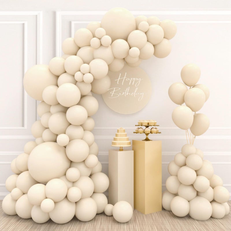 Patimate White Sand Balloons, 110 Beige Birthday Balloons, Arch Kit Balloons Birthday Cream Bow Balloons for Birthday, Christening, Baby Shower Decor(White Sand Ballons 18/12/10/5 Inches) - Image 1