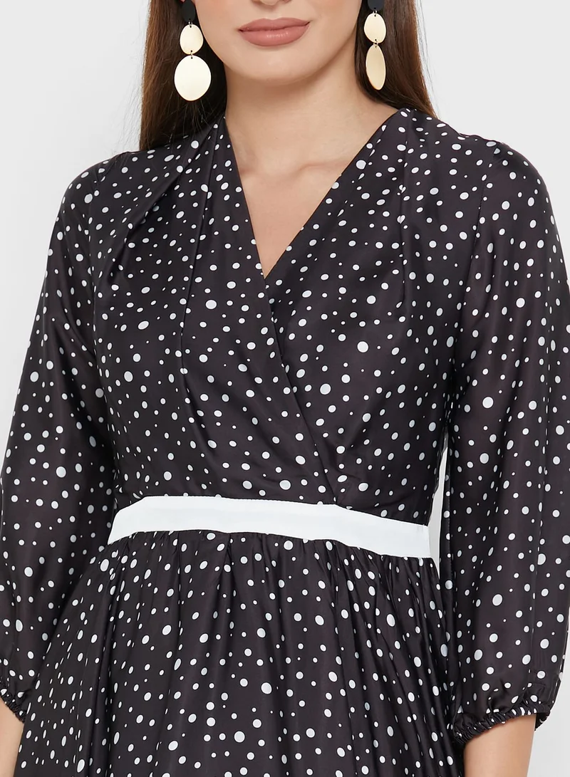 FYOR Belted Ruffle Hem Printed Dress
