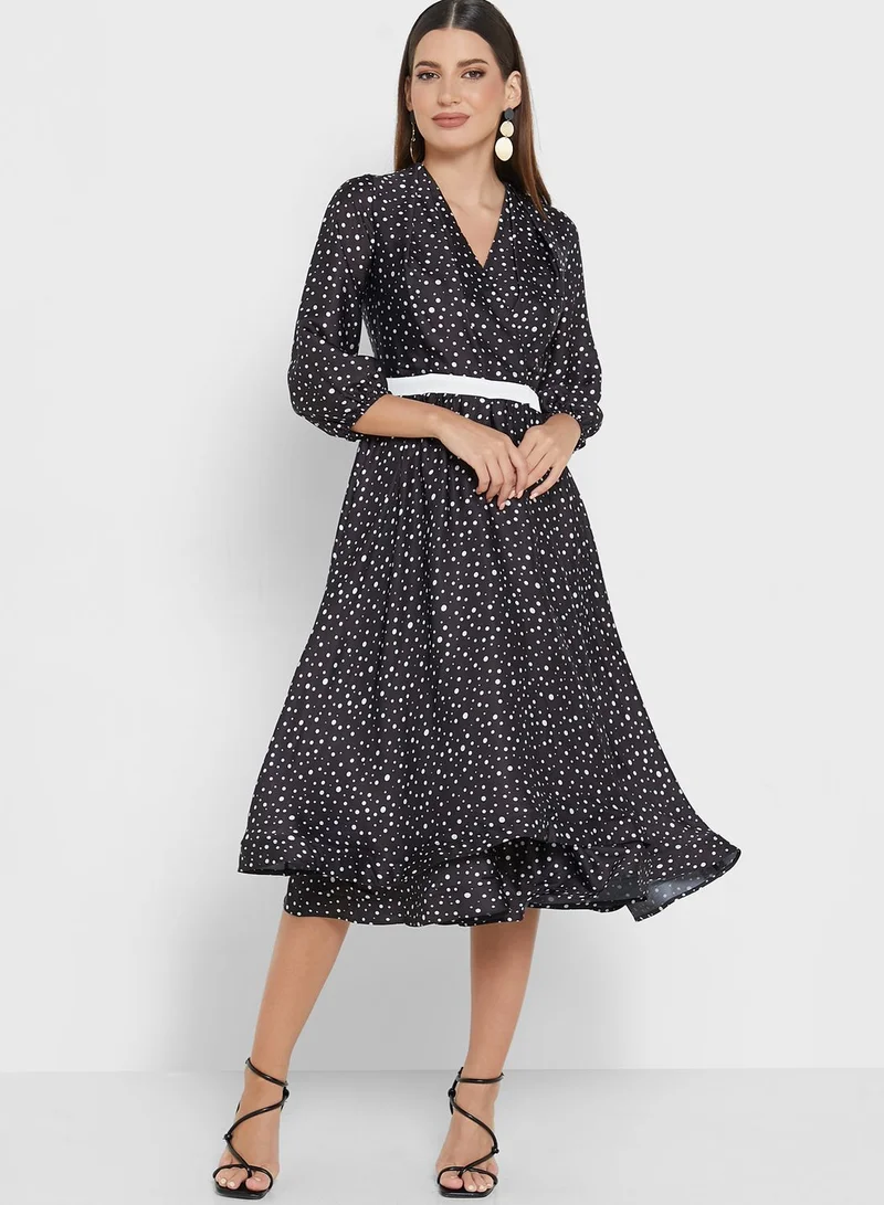 FYOR Belted Ruffle Hem Printed Dress