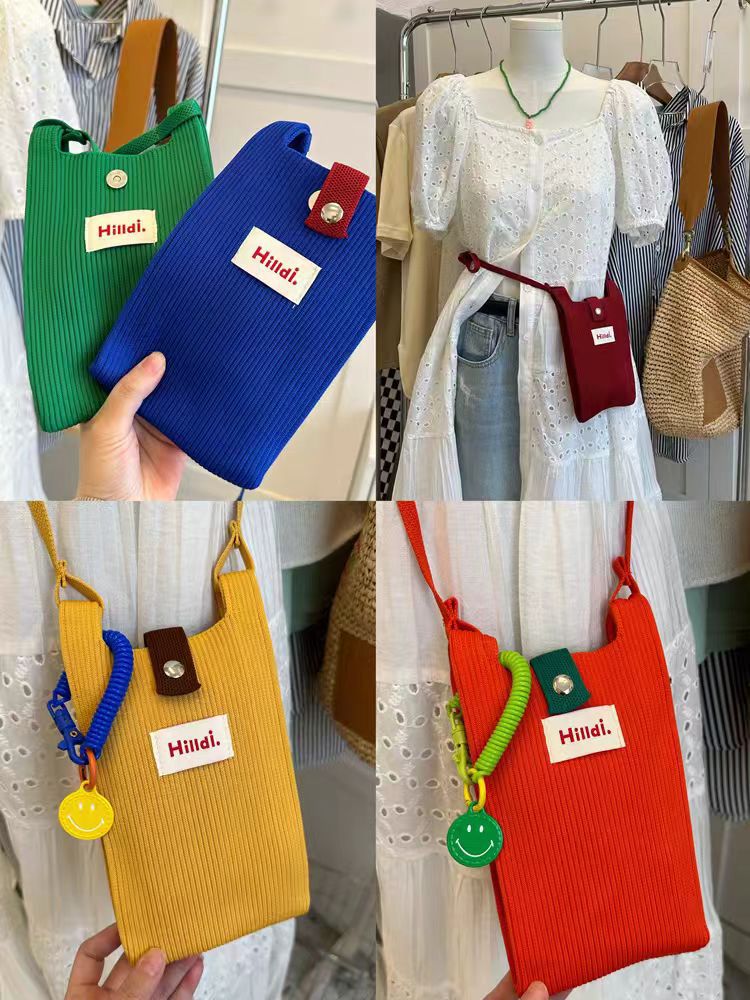 New Solid Color Niche Design Mobile Phone Bag Fashion Handbag Knitted Mini Shoulder Crossbody Bag Holiday Gift - Image 2