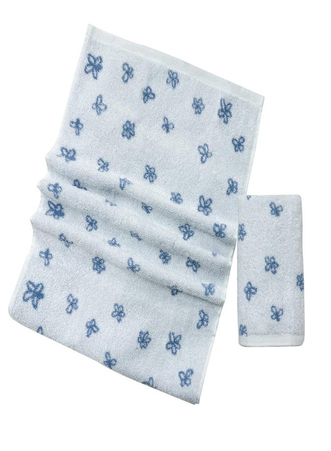 USTIDE Hand Towels for Bathroom 100% Cotton Hand Towels Set Cute Flower Pattern Extra Soft Absorbent 2 Pieces Face Towel Set for Daily Use Blue and White, 13.8 x 29.5 Inch - Image 3